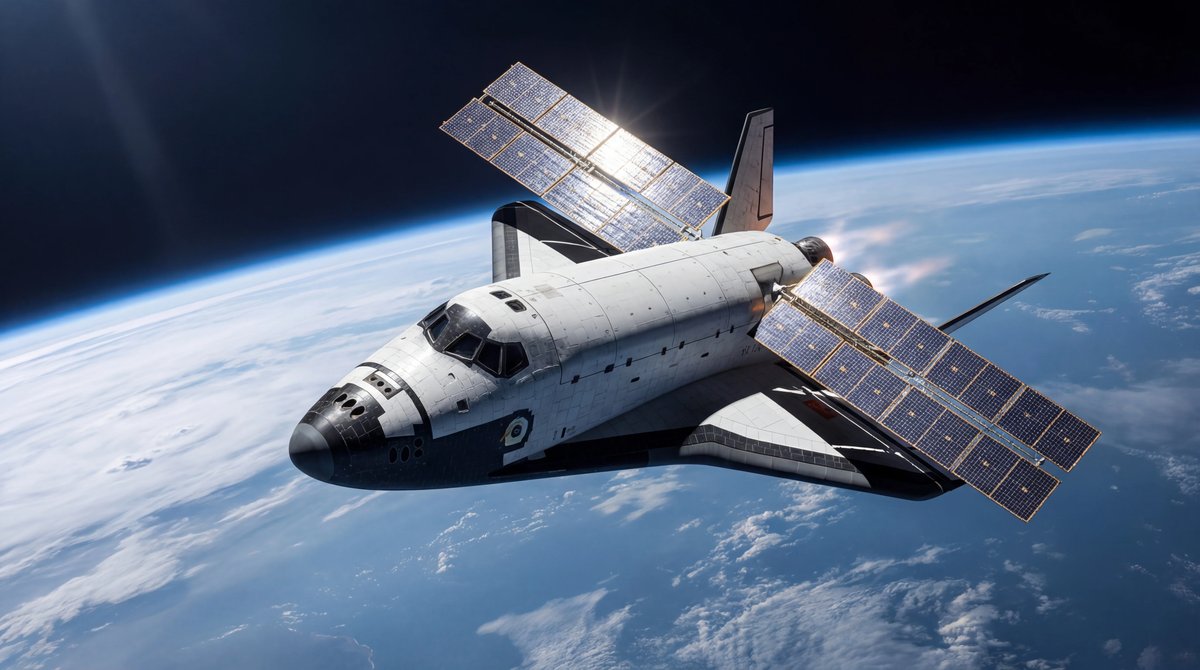 Sleek robotic spaceplane orbiting Earth against the blackness of space and blue atmospheric glow