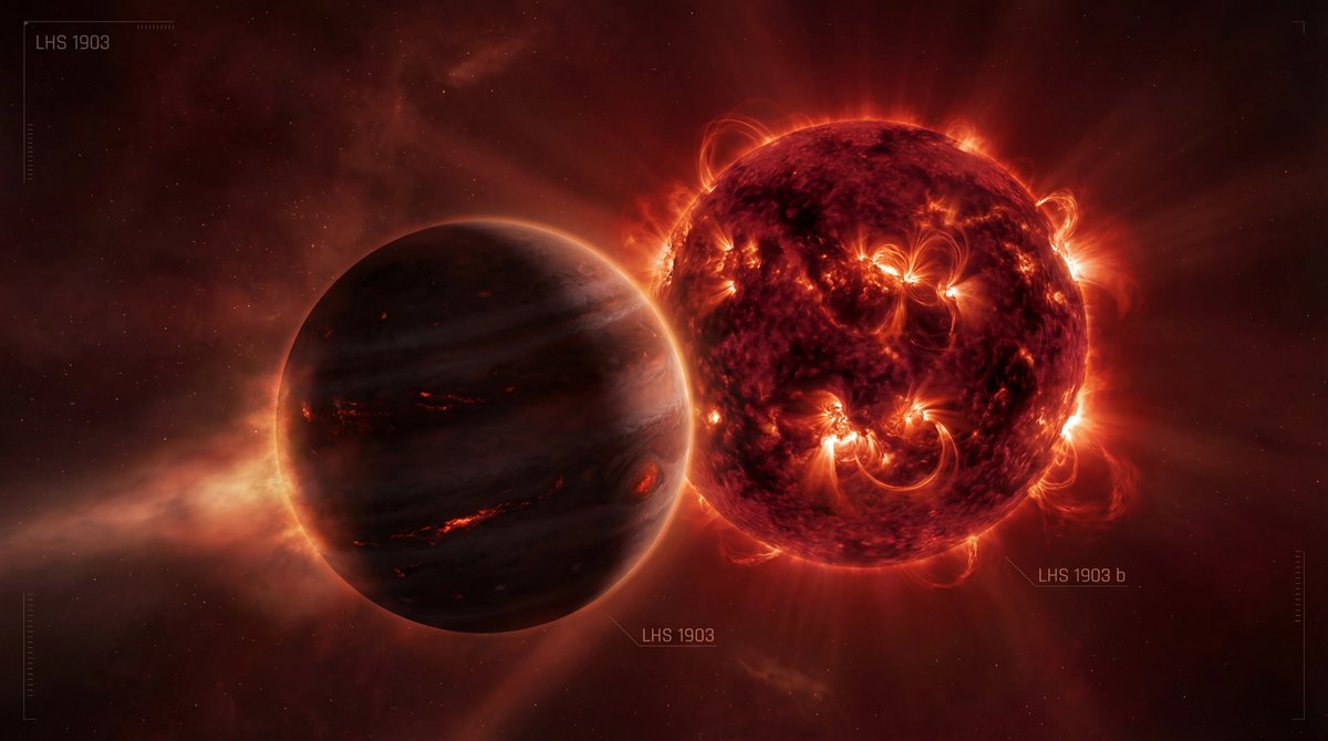 A large planet silhouetted against a glowing red star in deep space, with distant stars in the background.