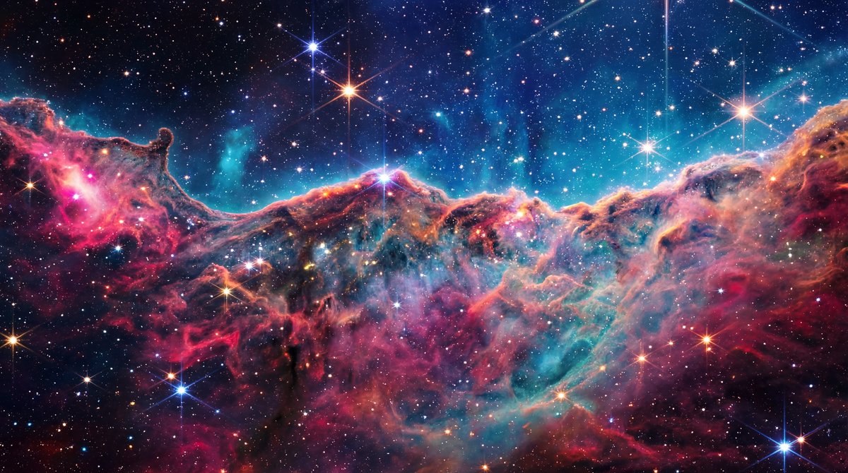 Dense, colorful cosmic dust and bright stars parting to reveal a vast, glowing web of distant galaxies in deep space.