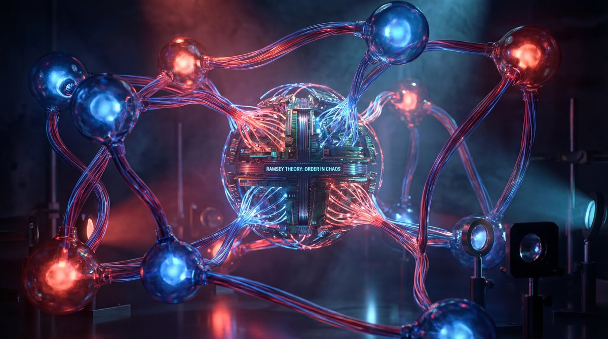 An intricate 3D network graph of luminous glass nodes connected by complex red and blue glowing threads in a dark space.