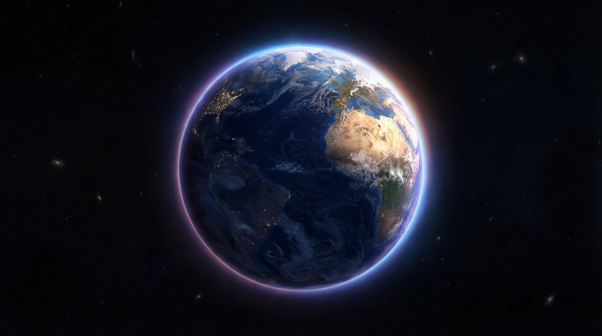 A hyper-realistic view of a glowing, Earth-like exoplanet with oceans and an atmosphere floating in deep, starry space.