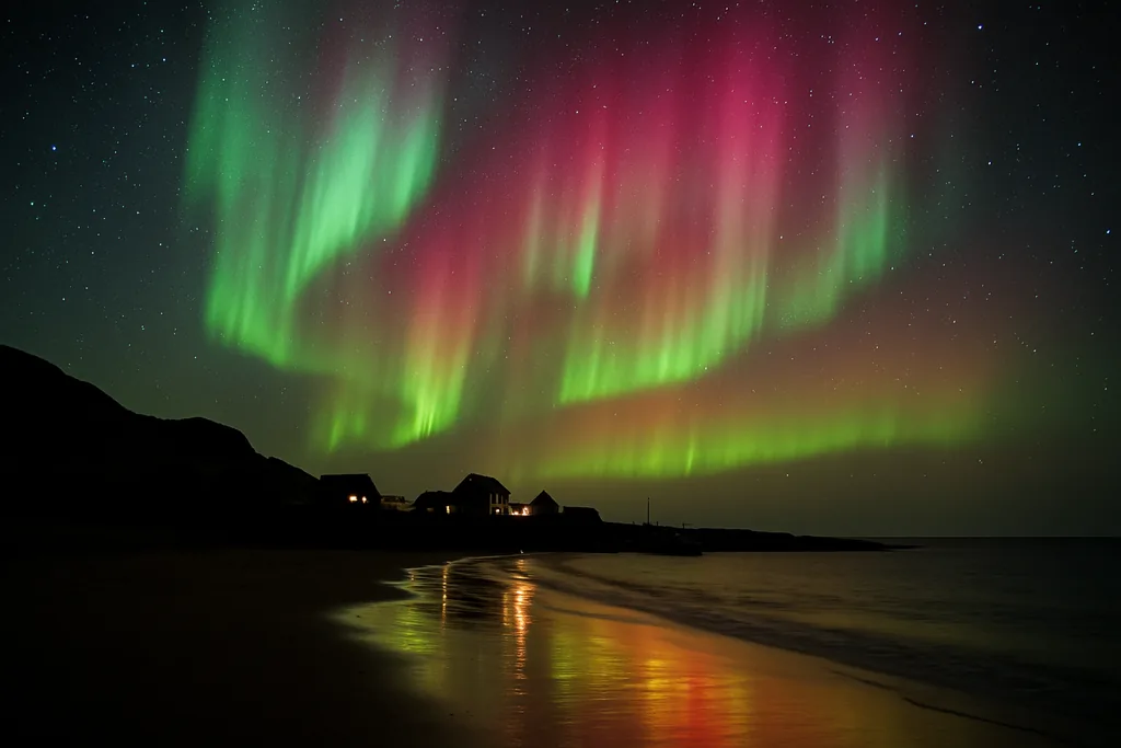 Pink and Green Aurora Over UK